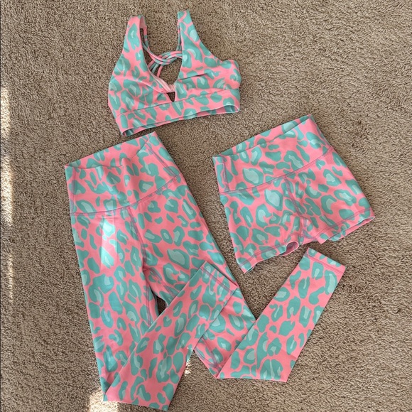California Kisses Pink and Green Leopard Print Activewear Set